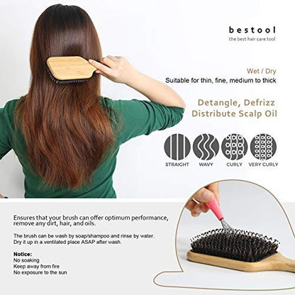 BESTOOL Hair Brush – Boar & Nylon Bristle Brush for All Hair Types (Women, Men, Kids) – Wet/Dry Use – Enhances Shine & Health – Square, Black