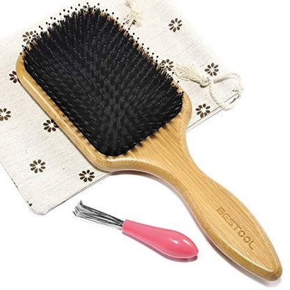 BESTOOL Hair Brush – Boar & Nylon Bristle Brush for All Hair Types (Women, Men, Kids) – Wet/Dry Use – Enhances Shine & Health – Square, Black