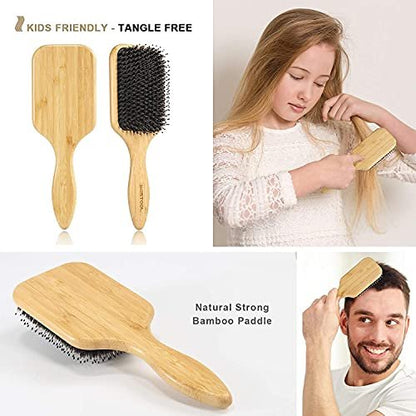 BESTOOL Hair Brush – Boar & Nylon Bristle Brush for All Hair Types (Women, Men, Kids) – Wet/Dry Use – Enhances Shine & Health – Square, Black