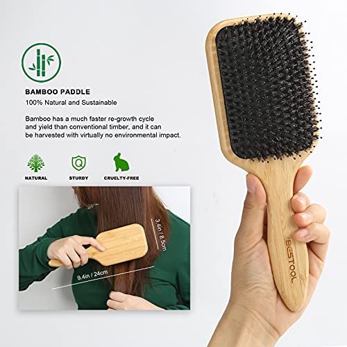 BESTOOL Hair Brush – Boar & Nylon Bristle Brush for All Hair Types (Women, Men, Kids) – Wet/Dry Use – Enhances Shine & Health – Square, Black - görsel 6