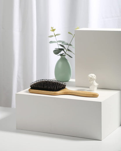 BESTOOL Hair Brush – Boar & Nylon Bristle Brush for All Hair Types (Women, Men, Kids) – Wet/Dry Use – Enhances Shine & Health – Square, Black