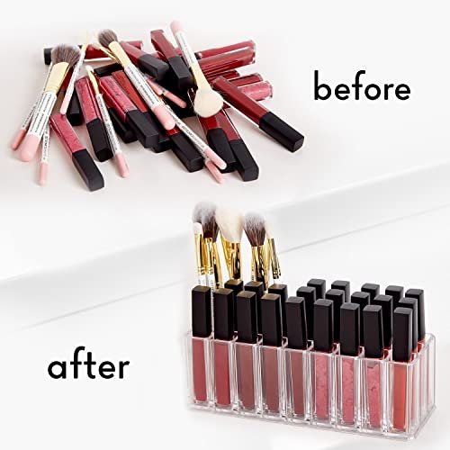 FAJ Acrylic Eyeshadow Palette and Lipgloss Organizer - Clear 27-Slot Makeup Holder for Vanity, Drawer, and Countertop Storage Avelisse