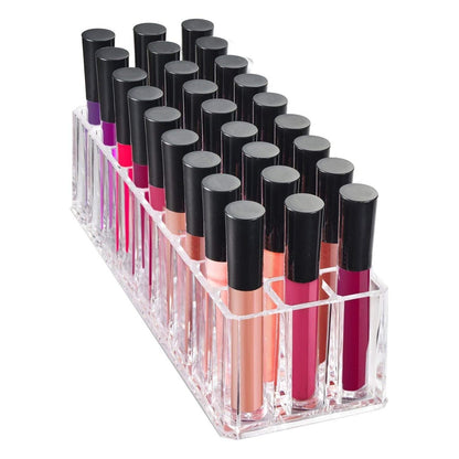 FAJ Acrylic Eyeshadow Palette and Lipgloss Organizer - Clear 27-Slot Makeup Holder for Vanity, Drawer, and Countertop Storage Avelisse