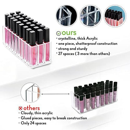 FAJ Acrylic Eyeshadow Palette and Lipgloss Organizer - Clear 27-Slot Makeup Holder for Vanity, Drawer, and Countertop Storage Avelisse