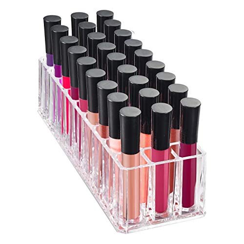 FAJ Acrylic Eyeshadow Palette and Lipgloss Organizer - Clear 27-Slot Makeup Holder for Vanity, Drawer, and Countertop Storage Avelisse