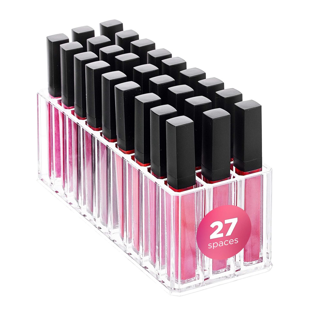 FAJ Acrylic Eyeshadow Palette and Lipgloss Organizer - Clear 27-Slot Makeup Holder for Vanity, Drawer, and Countertop Storage Avelisse