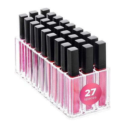 FAJ Acrylic Eyeshadow Palette and Lipgloss Organizer - Clear 27-Slot Makeup Holder for Vanity, Drawer, and Countertop Storage Avelisse