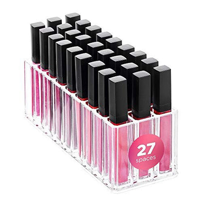 FAJ Acrylic Eyeshadow Palette and Lipgloss Organizer - Clear 27-Slot Makeup Holder for Vanity, Drawer, and Countertop Storage Avelisse