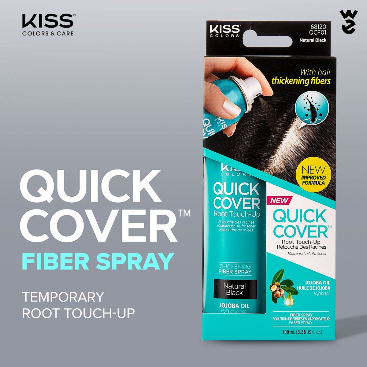 Kiss Quick Cover Root Touch Up Thickening Fiber Spray - Natural Black (3.38 oz) - görsel 3