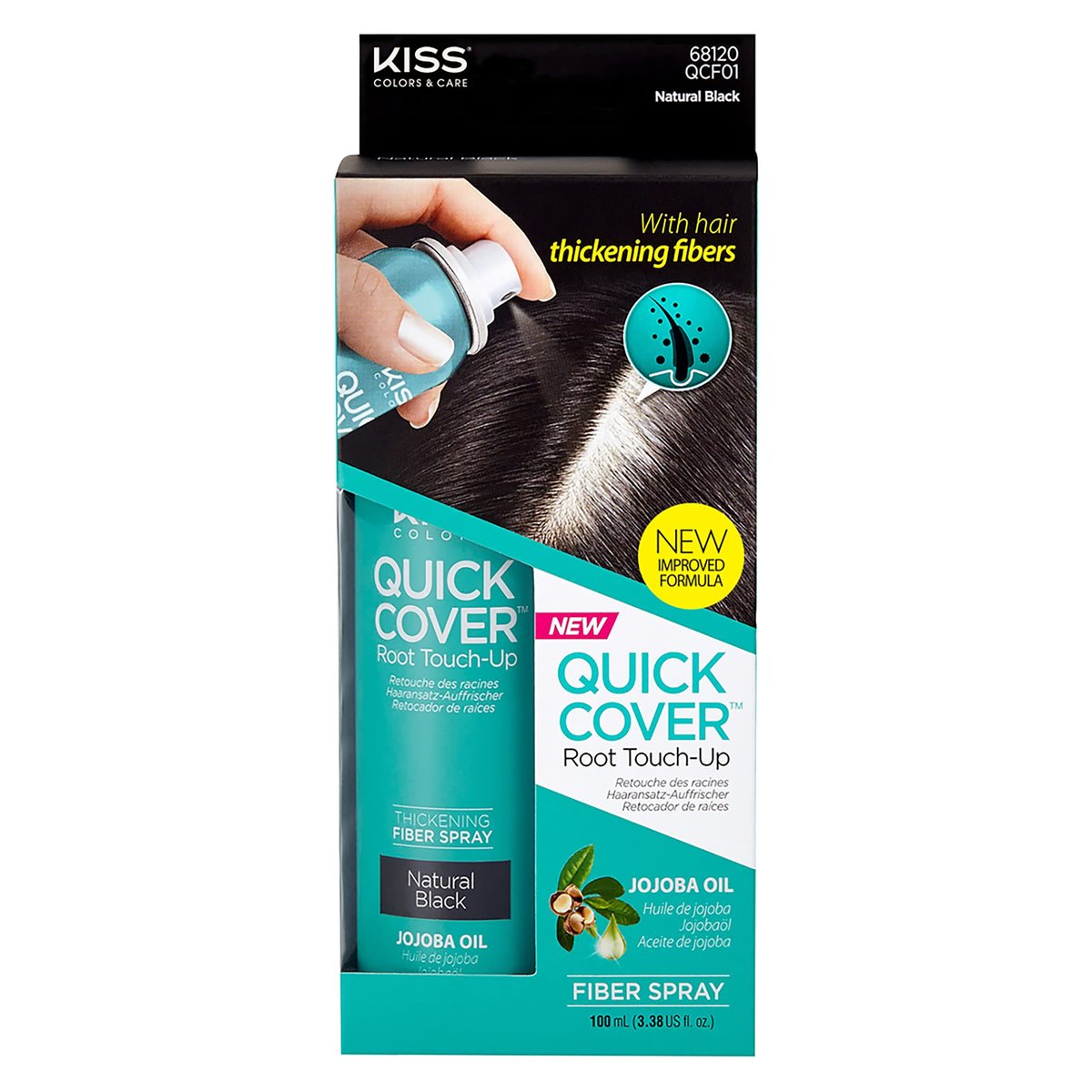 Kiss Quick Cover Root Touch Up Thickening Fiber Spray - Natural Black (3.38 oz) - görsel 1