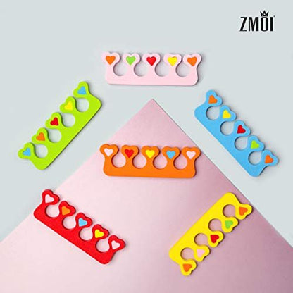 ZMOI 6-Piece Colorful Girly Mini Emery Nail Files + 6-Pair Heart Design Toe Separators Manicure/Pedicure Kit for Kids Spa Party (12-Piece Set)