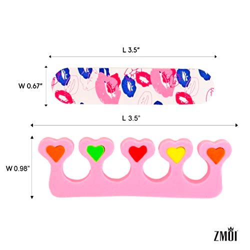 ZMOI 6-Piece Colorful Girly Mini Emery Nail Files + 6-Pair Heart Design Toe Separators Manicure/Pedicure Kit for Kids Spa Party (12-Piece Set) - görsel 8