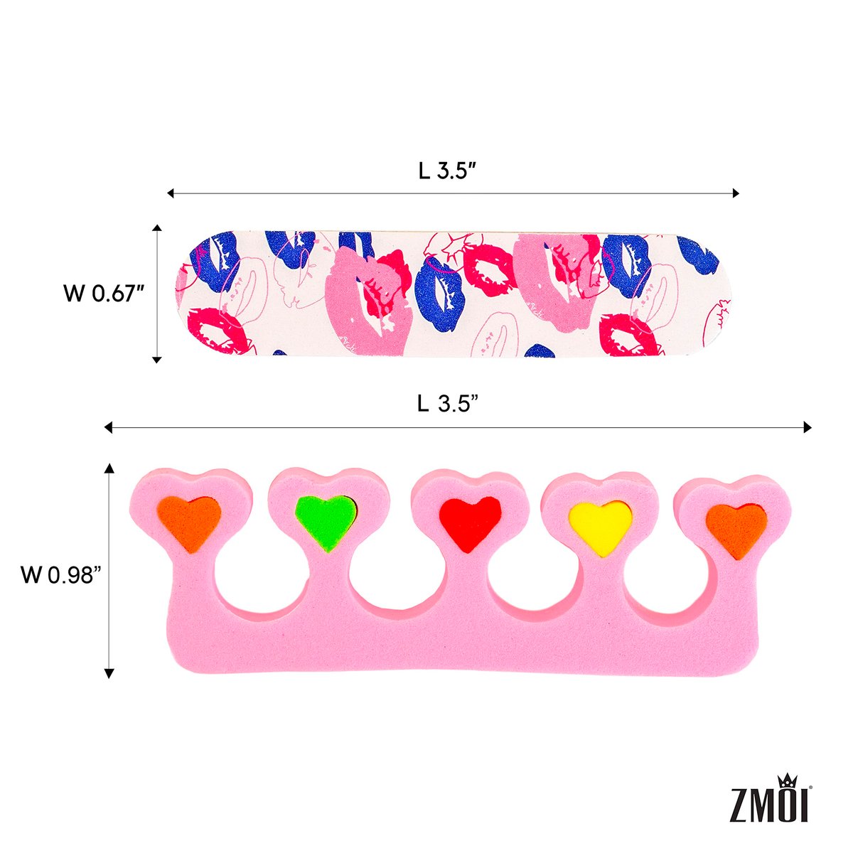 ZMOI 6-Piece Colorful Girly Mini Emery Nail Files + 6-Pair Heart Design Toe Separators Manicure/Pedicure Kit for Kids Spa Party (12-Piece Set) - görsel 7