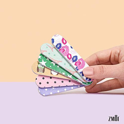 ZMOI 6-Piece Colorful Girly Mini Emery Nail Files + 6-Pair Heart Design Toe Separators Manicure/Pedicure Kit for Kids Spa Party (12-Piece Set)