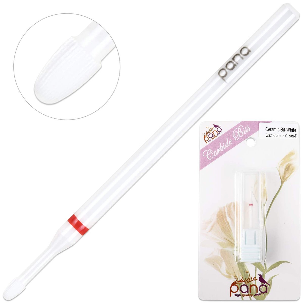 PANA 3/32" Cuticle Clean White Ceramic Nail Carbide Bit – Fine Grit (F) for Precision Nail Care - görsel 9