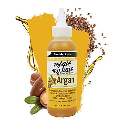 Aunt Jackie's Natural Growth Oil Blends Repair My Hair - Argan Oil for Chronically Dry Hair and Scalp, Anti-Breakage Formula, 4 oz