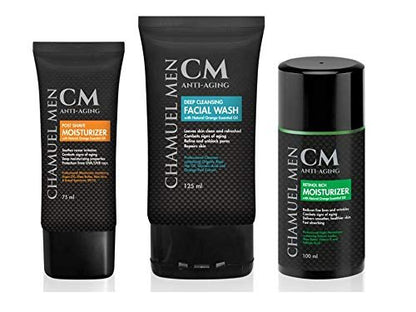 CHAMUEL MEN Anti-Aging Face Cleanser - Deep Cleaning & Exfoliating Men's Face Wash with Organic Rose Hip, Aloe & Glycolic Acid for Oily, Dry, Sensitive or Combination Skin, 125ml