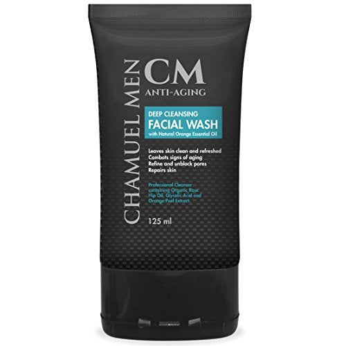 CHAMUEL MEN Anti-Aging Face Cleanser - Deep Cleaning & Exfoliating Men's Face Wash with Organic Rose Hip, Aloe & Glycolic Acid for Oily, Dry, Sensitive or Combination Skin, 125ml - görsel 2