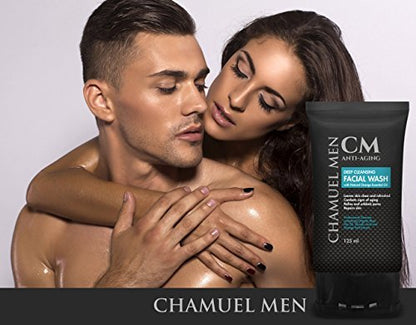 CHAMUEL MEN Anti-Aging Face Cleanser - Deep Cleaning & Exfoliating Men's Face Wash with Organic Rose Hip, Aloe & Glycolic Acid for Oily, Dry, Sensitive or Combination Skin, 125ml