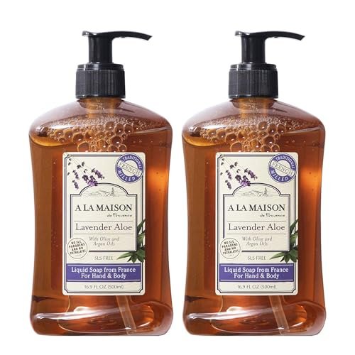 A LA MAISON Lavender Aloe French Liquid Hand Soap - Natural Hand Wash Made with Essential Oils - Biodegradable, Plant-Based, Vegan, Cruelty-Free, Alcohol & Paraben Free (16.9 oz, 2 Pack) Avelisse
