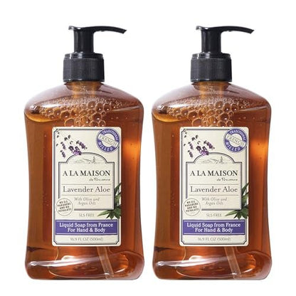 A LA MAISON Lavender Aloe French Liquid Hand Soap - Natural Hand Wash Made with Essential Oils - Biodegradable, Plant-Based, Vegan, Cruelty-Free, Alcohol & Paraben Free (16.9 oz, 2 Pack) Avelisse