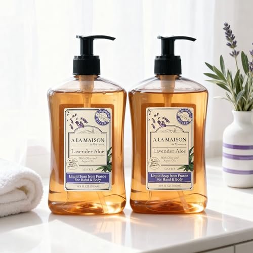A LA MAISON Lavender Aloe French Liquid Hand Soap - Natural Hand Wash Made with Essential Oils - Biodegradable, Plant-Based, Vegan, Cruelty-Free, Alcohol & Paraben Free (16.9 oz, 2 Pack) Avelisse