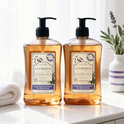 A LA MAISON Lavender Aloe French Liquid Hand Soap - Natural Hand Wash Made with Essential Oils - Biodegradable, Plant-Based, Vegan, Cruelty-Free, Alcohol & Paraben Free (16.9 oz, 2 Pack) Avelisse