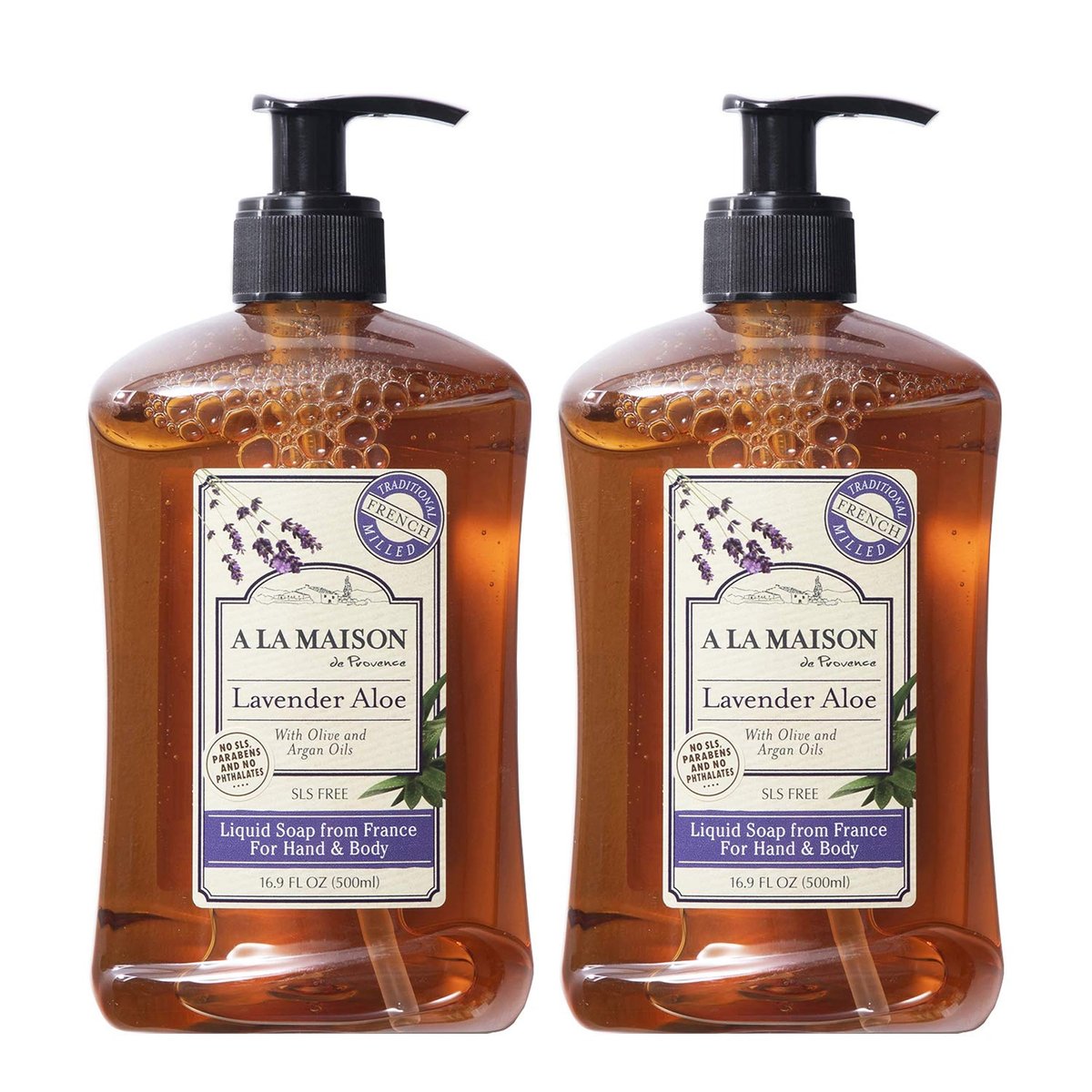 A LA MAISON Lavender Aloe French Liquid Hand Soap - Natural Hand Wash Made with Essential Oils - Biodegradable, Plant-Based, Vegan, Cruelty-Free, Alcohol & Paraben Free (16.9 oz, 2 Pack) Avelisse