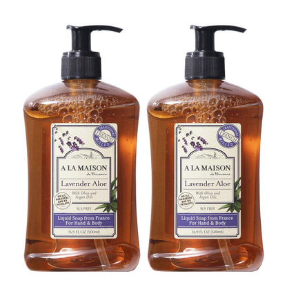 A LA MAISON Lavender Aloe French Liquid Hand Soap - Natural Hand Wash Made with Essential Oils - Biodegradable, Plant-Based, Vegan, Cruelty-Free, Alcohol & Paraben Free (16.9 oz, 2 Pack) Avelisse