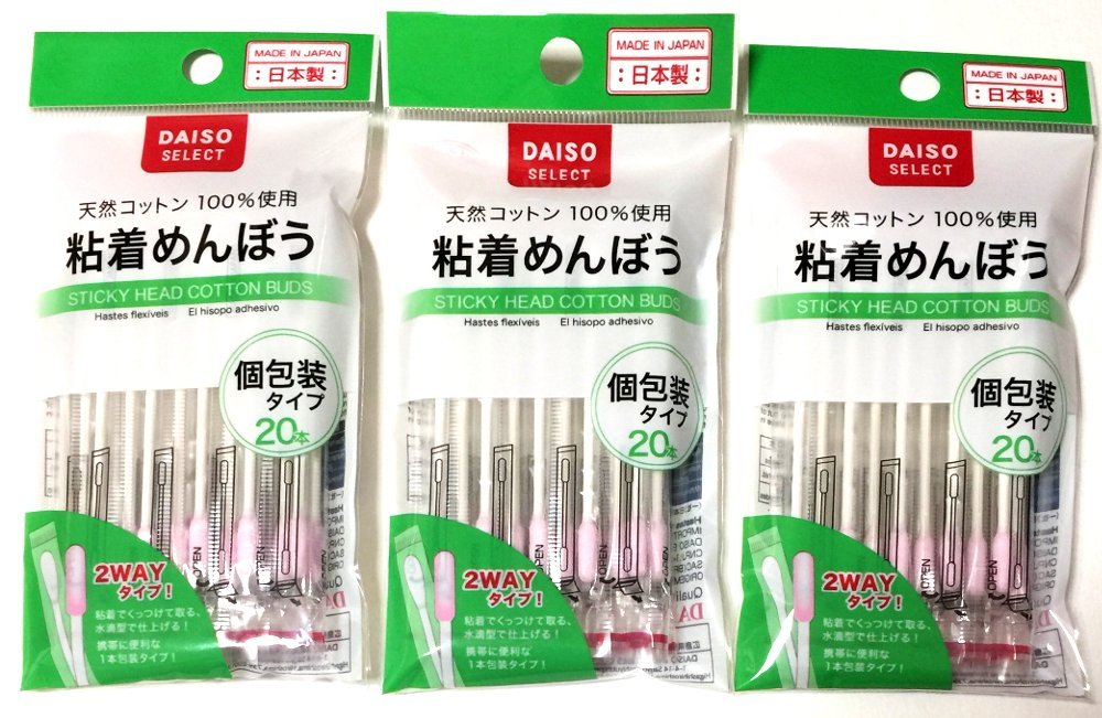 Daiso Japan Sticky Head Cotton Buds 20 Pieces (Pack of 3) - Precision Cleaning Swabs - görsel 1