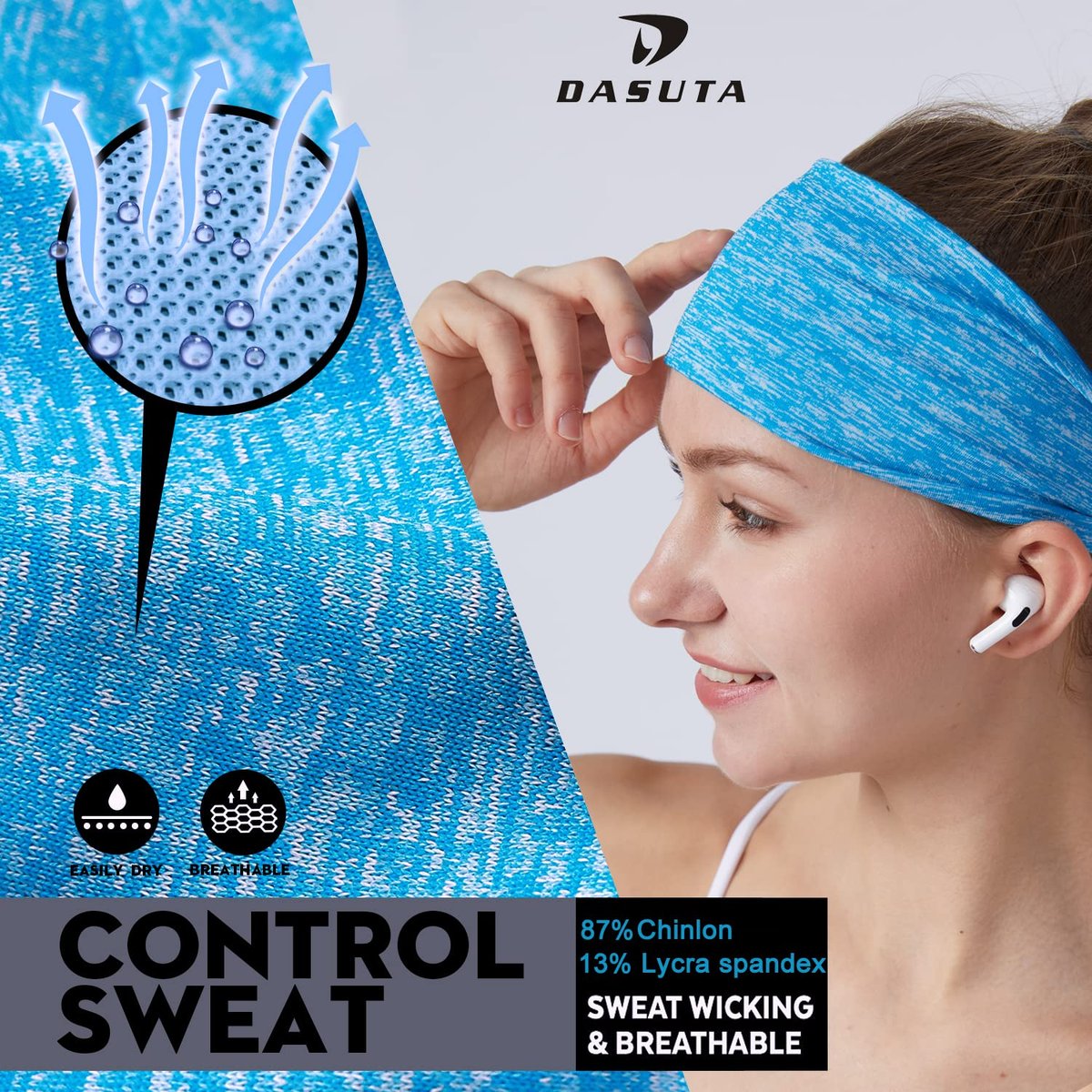 DASUTA 10-Pack Workout Headbands for Women, Men & Kids – Non-Slip Elastic Sports Sweatbands for Yoga, Running, Fitness (Style 3-10 Color) - görsel 5