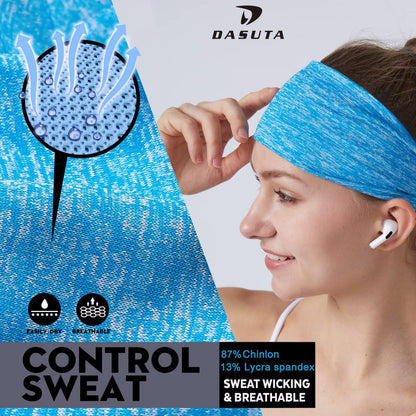 DASUTA 10-Pack Workout Headbands for Women, Men & Kids – Non-Slip Elastic Sports Sweatbands for Yoga, Running, Fitness (Style 3-10 Color)