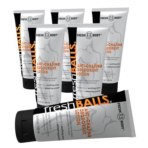 Fresh BALLS Deodorant Cream to Powder | Men's Anti-Chafing Lotion and Balls Deodorant, Hygiene for Groin Area, 3.4 fl oz (Pack of 6) Avelisse