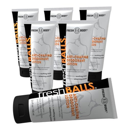 Fresh BALLS Deodorant Cream to Powder | Men's Anti-Chafing Lotion and Balls Deodorant, Hygiene for Groin Area, 3.4 fl oz (Pack of 6) Avelisse