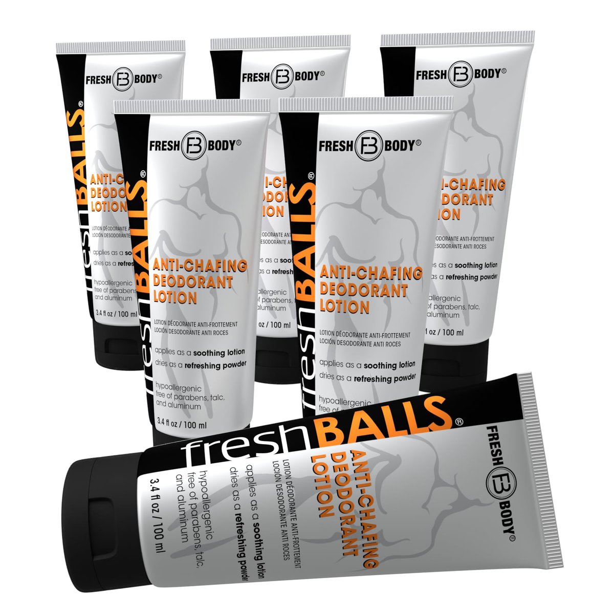 Fresh BALLS Deodorant Cream to Powder | Men's Anti-Chafing Lotion and Balls Deodorant, Hygiene for Groin Area, 3.4 fl oz (Pack of 6) Avelisse