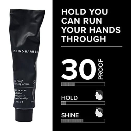 Blind Barber 30 Proof Hair Cream – Light Hold Styling Cream & Beard Tamer, Natural Shine, Water-Based, Paraben & Sulfate-Free, Tonka Bean Scent (3.2 oz) Avelisse