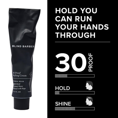 Blind Barber 30 Proof Hair Cream – Light Hold Styling Cream & Beard Tamer, Natural Shine, Water-Based, Paraben & Sulfate-Free, Tonka Bean Scent (3.2 oz) Avelisse