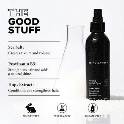 Blind Barber 40 Proof Sea Salt Spray for Men - Salt Water Hair Spray for Volume & Texture - Water-Based Matte Finish with Light-Medium Hold - Enhances Beach Waves & Body - Tonka Bean Scent (5 Fl oz) Avelisse