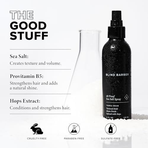 Blind Barber 40 Proof Sea Salt Spray for Men - Salt Water Hair Spray for Volume & Texture - Water-Based Matte Finish with Light-Medium Hold - Enhances Beach Waves & Body - Tonka Bean Scent (5 Fl oz) Avelisse