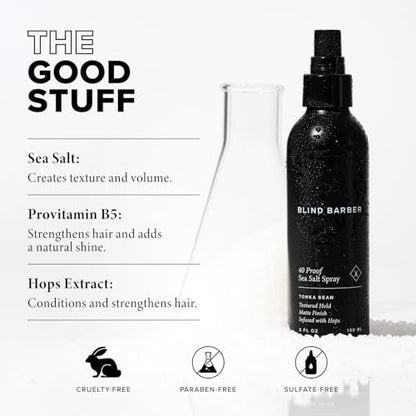 Blind Barber 40 Proof Sea Salt Spray for Men - Salt Water Hair Spray for Volume & Texture - Water-Based Matte Finish with Light-Medium Hold - Enhances Beach Waves & Body - Tonka Bean Scent (5 Fl oz) Avelisse