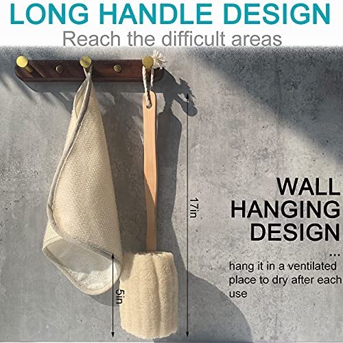 Natural Exfoliating Loofah Bath Brush on a Stick – Long Wooden Handle Back Scrubber for Men & Women, Shower Sponge Body Back Scrubber, Pack of 1 (Off White) - görsel 6