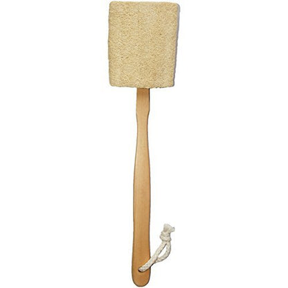 Natural Exfoliating Loofah Bath Brush on a Stick – Long Wooden Handle Back Scrubber for Men & Women, Shower Sponge Body Back Scrubber, Pack of 1 (Off White)