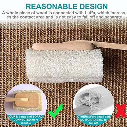Natural Exfoliating Loofah Bath Brush on a Stick – Long Wooden Handle Back Scrubber for Men & Women, Shower Sponge Body Back Scrubber, Pack of 1 (Off White)