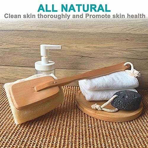 2 Pack Natural Exfoliating Loofah Bath Brush on a Stick – Long Wooden Handle Back Scrubber for Men & Women - görsel 7