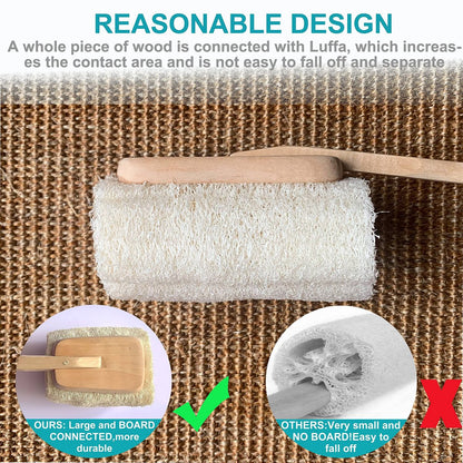Natural Exfoliating Loofah Bath Brush on a Stick – Long Wooden Handle Back Scrubber for Men & Women, Shower Sponge Body Back Scrubber, Pack of 1 (Off White)
