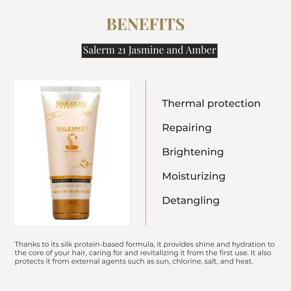 SALERM 21 Jasmine and Amber Leave-In Mask & Conditioner - 200 ml - Silk Proteins - Anti-Frizz, Split Ends Repair, Deep Hydration - görsel 5
