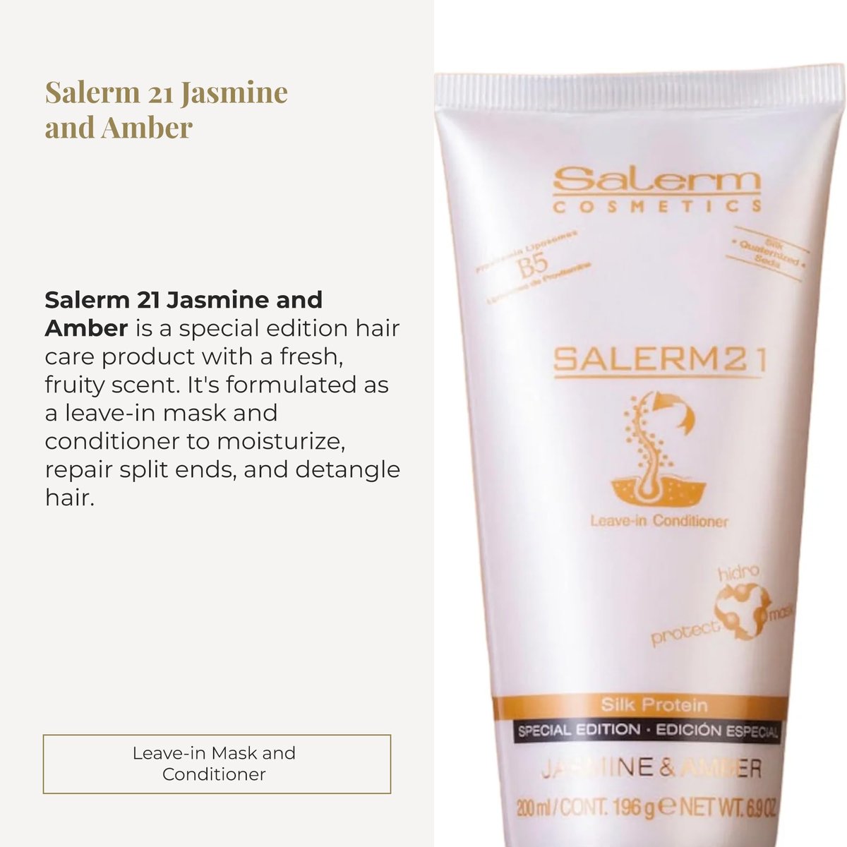 SALERM 21 Jasmine and Amber Leave-In Mask & Conditioner - 200 ml - Silk Proteins - Anti-Frizz, Split Ends Repair, Deep Hydration - görsel 3