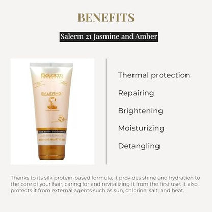 SALERM 21 Jasmine and Amber Leave-In Mask & Conditioner - 200 ml - Silk Proteins - Anti-Frizz, Split Ends Repair, Deep Hydration