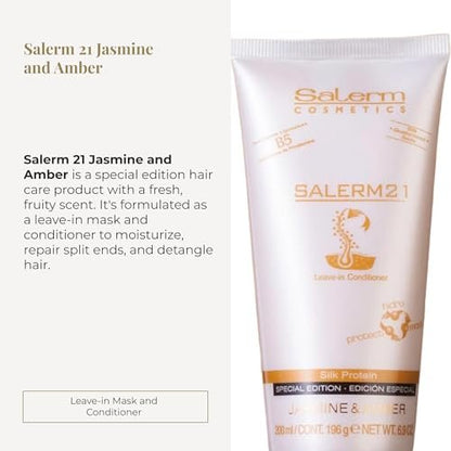 SALERM 21 Jasmine and Amber Leave-In Mask & Conditioner - 200 ml - Silk Proteins - Anti-Frizz, Split Ends Repair, Deep Hydration