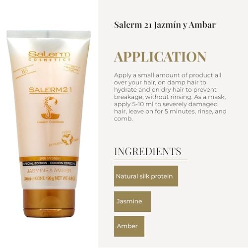 SALERM 21 Jasmine and Amber Leave-In Mask & Conditioner - 200 ml - Silk Proteins - Anti-Frizz, Split Ends Repair, Deep Hydration - görsel 8